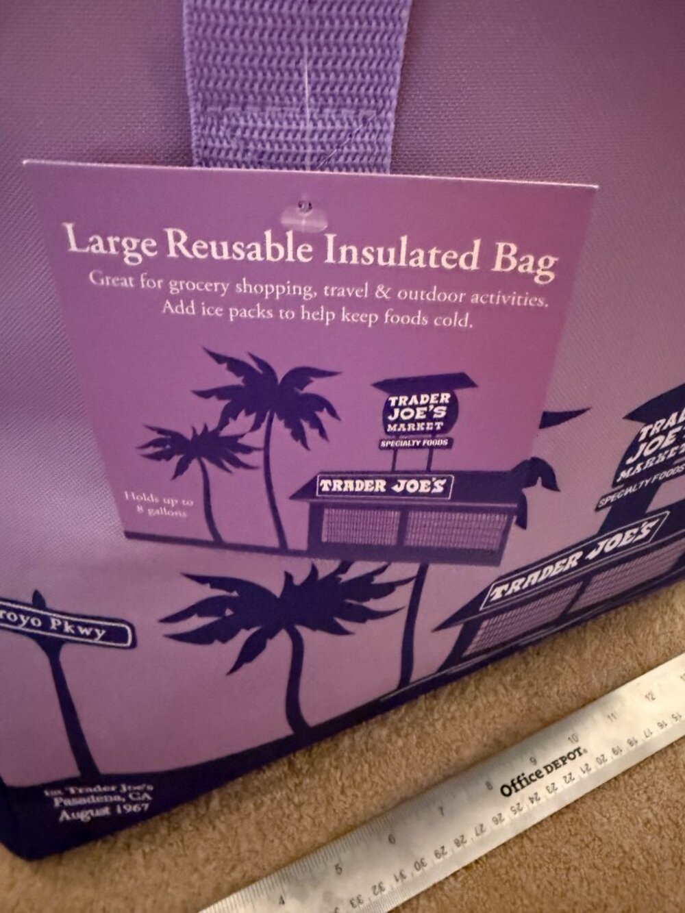Trader Joe’s Purple Large Reusable Insulated Grocery Cooler Bag Arroyo Pkwy NWT